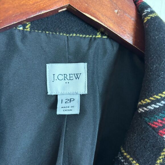 SOLD J. Crew Stewart Tartan Plaid Black Red Wool Blend Blazer Jacket - Picture 9 of 13